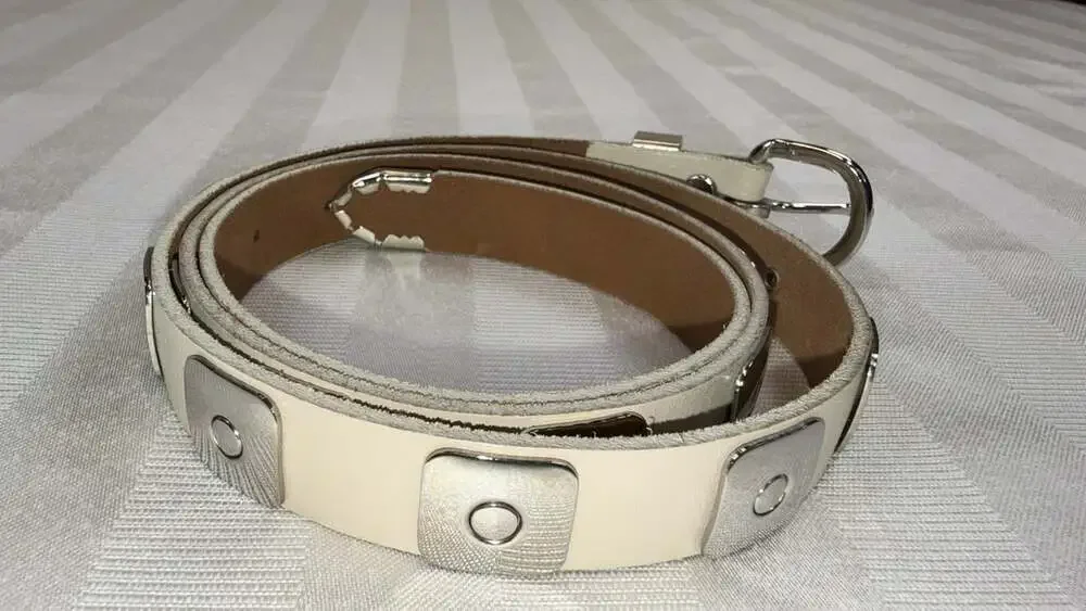 Vintage Forenza Genuine Leather Cream Studded Belt Silver Hardware Size L Rocker